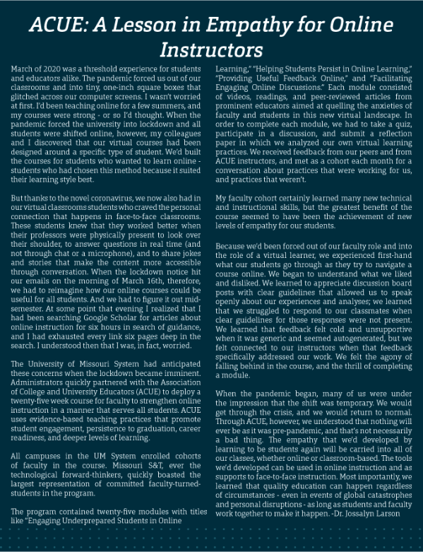 a screen capture of a story about training for online teaching